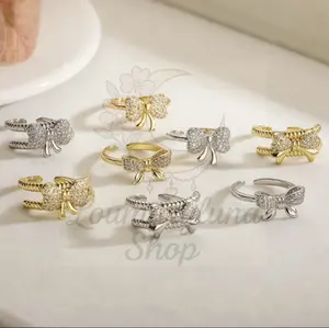 Anillo de Moñito Abierto Oro Laminado 18K / Copper 18K Gold Plated White Gold Plated Inlay Bow Knot Zircon Open Rings