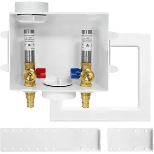 Washing Machine (Laundry) Outlet Box, Center Drain/Side Drain,  1/2 Inch Pex-A Inlet x 3/4 Inch MHT Outlet Connection, with Stainless Steel Water Hammer Arrestor(WM008)