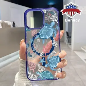 Magnetic Phone Case Supports Wireless Charging for iPhone 17 15 16 14 Pro Max 13 12 11 XR XS Plus E Cute Turtle Pattern Silicone Shockproof Transparent  Drop Protective Cover