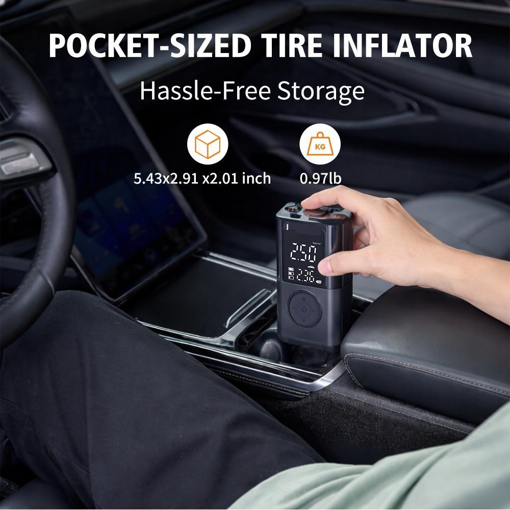 7-in-1 Wireless Tire Inflator - Tire Inflation Tool with Digital Dual Value Display, 150 PSI, 3-Mode Bright LED Flashlight, 2000mAh Power Bank, 8-Minute Ultra-Fast Speed, Cordless Battery-Powered for Roadside Help