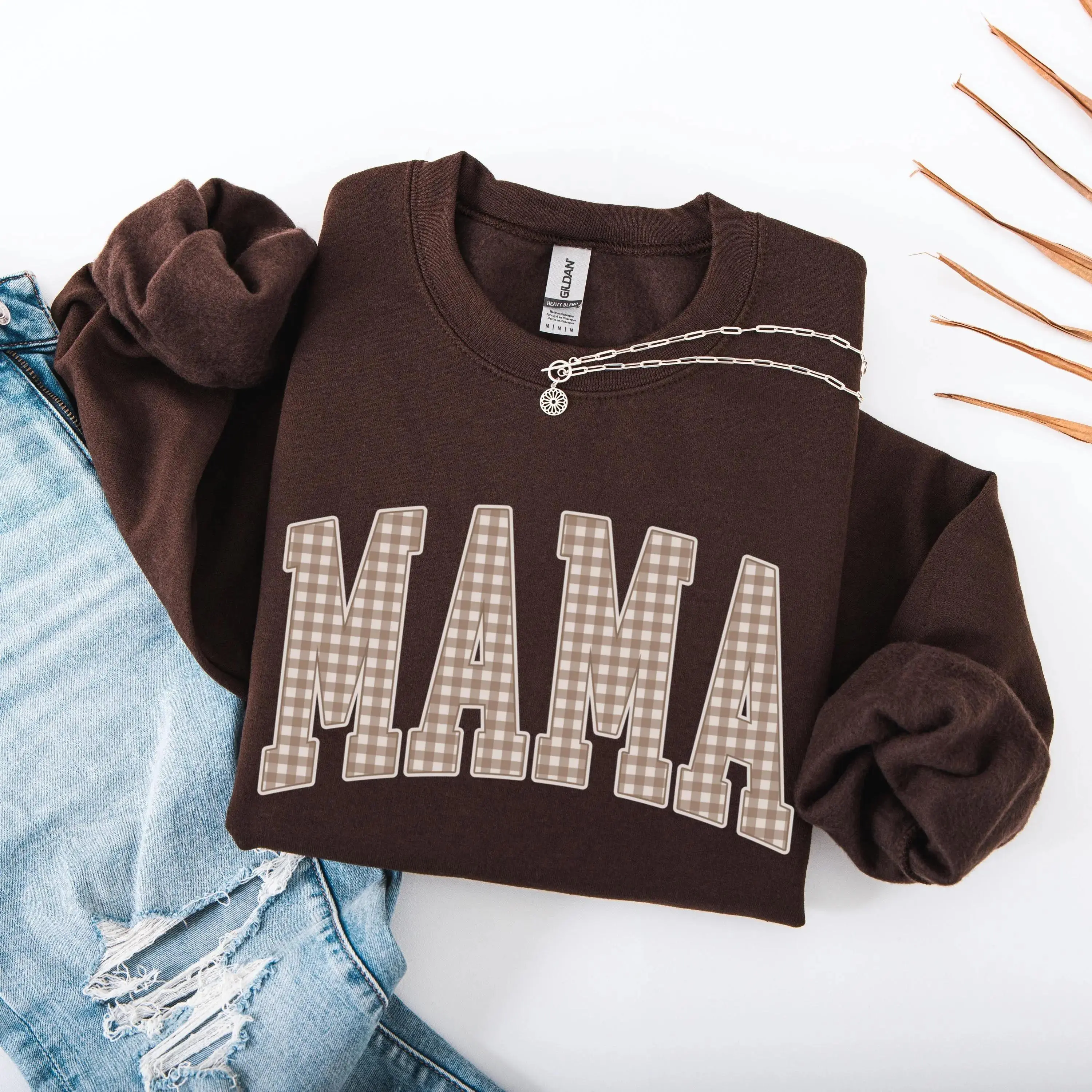 Mama Gingham Sweatshirt, Cute Plaid Crewneck for Women, Trendy Mom Life Shirt, Baby Shower Gift, Neutral Mama Pullover, New Mom Top