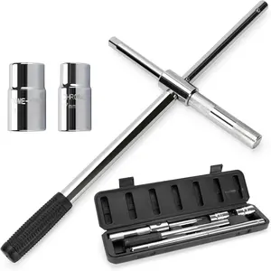 Extended Lug Wrench, 4 Way Tire Iron for Car, Lug Nut Removal Tool with Storage Case, 1/2 Drive with 17/19mm and 21/23mm Sockets