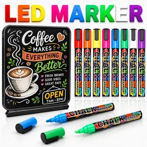 6/8/12/24 Color Liquid Chalk LED Drawing Pen, Dust-Free Erasable Water-Soluble Chalk, Fluorescent Marker for Whiteboard, Blackboard, Glass, Car Windows