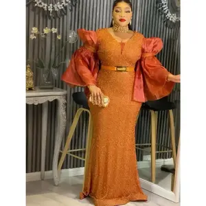 Plus Size African Party Dresses for Women 2025 New Fashion Dashiki Ankara Sequin Wedding Gowns Elegant Turkey Muslim Maxi Dress