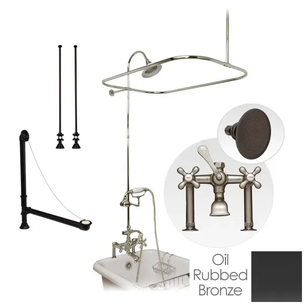 Oil Rubbed Bronze Clawfoot Tub Rim-Mount Shower Enclosure Set with Shower Head Combination