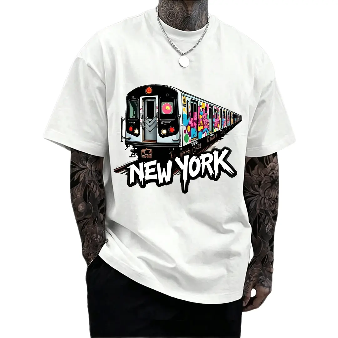 Men's Streetwear Fashion T-Shirt with New York Graffiti Print, Breathable 100% Cotton Short-Sleeve Regular Fit, Shortsleeve, Menswear, Fashion Apparel, Graffiti Style, Outdoor, Casual, All Seasons, Round Neck, Stylish, Subway Graphic, Top sohochic