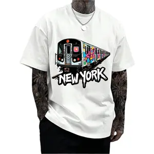 New York Subway Graffiti Print 100% Cotton Breathable Regular Short Sleeve Round Neck Casual Top Machine Washable Outdoor Daily Two-Way Wear