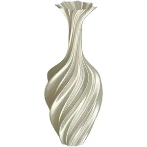 Modern Spiral 3D Printed Vase, Geometric Decorative Vase for Home, Desk, Shelf, Table, Art Sculpture, Silver-White