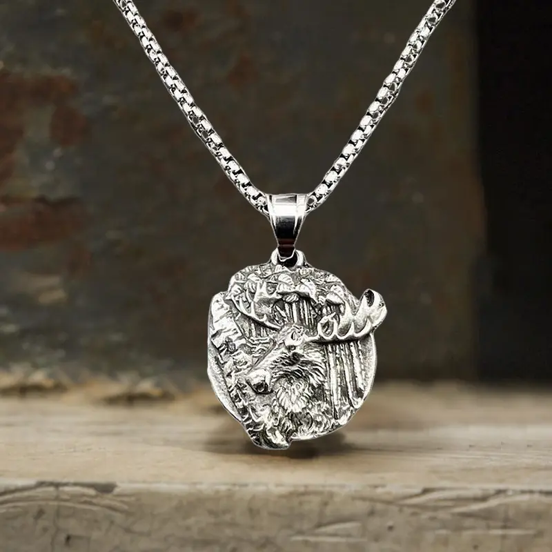 GTHIC Elk Forest Stainless Steel Pendant, Trendy Jewelry for Men - Stainless Steel Necklaces, Birthday Valentine's Day Gift Accessory