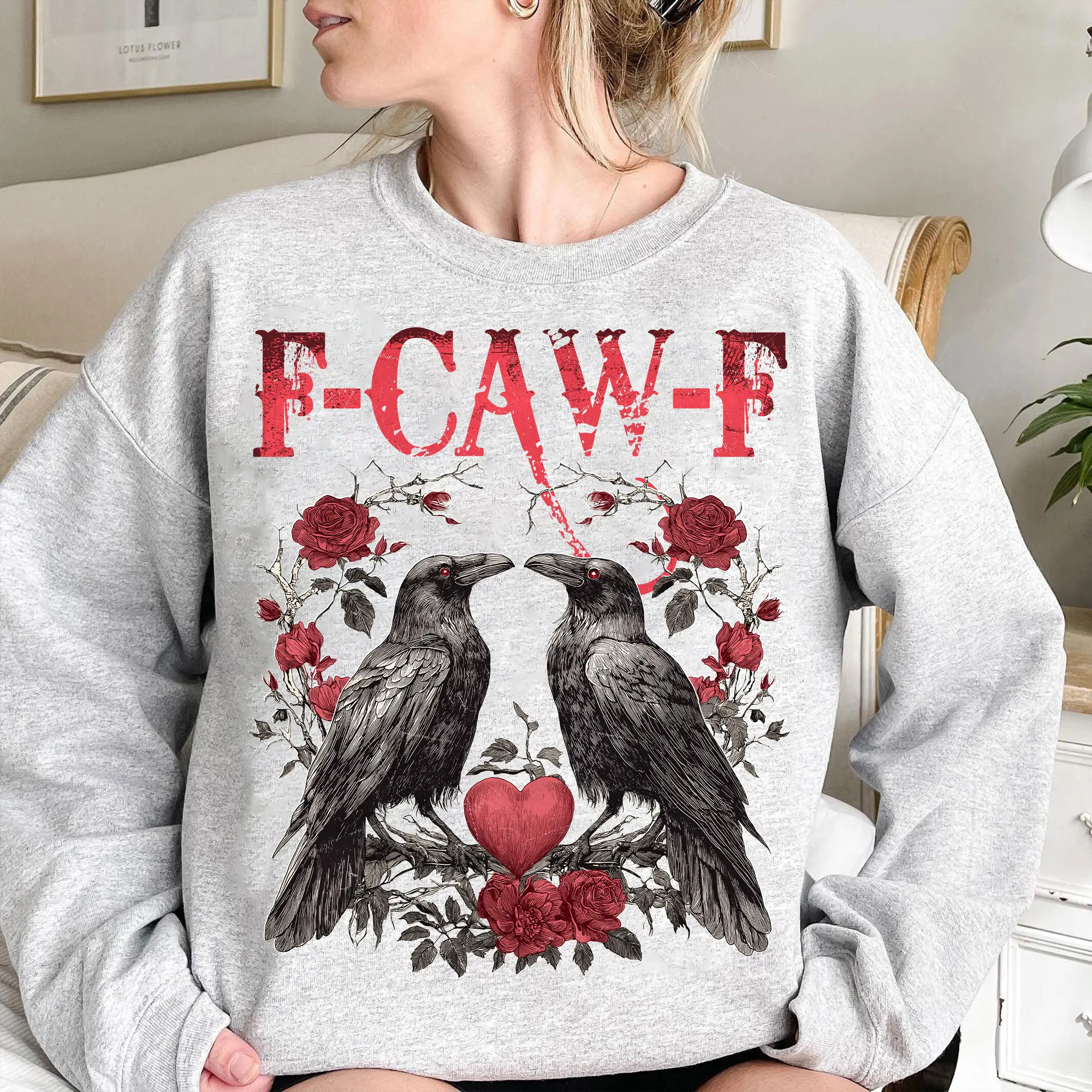 Retro Raven Anti Valentine T-Shirt/Sweatshirt/Hoodie, Trendy Valentine F-Caw-F Crow Sweatshirt, Gothic Raven Valentine Dark Romance, Galantines Day Hoodie, Anti Love Shirt