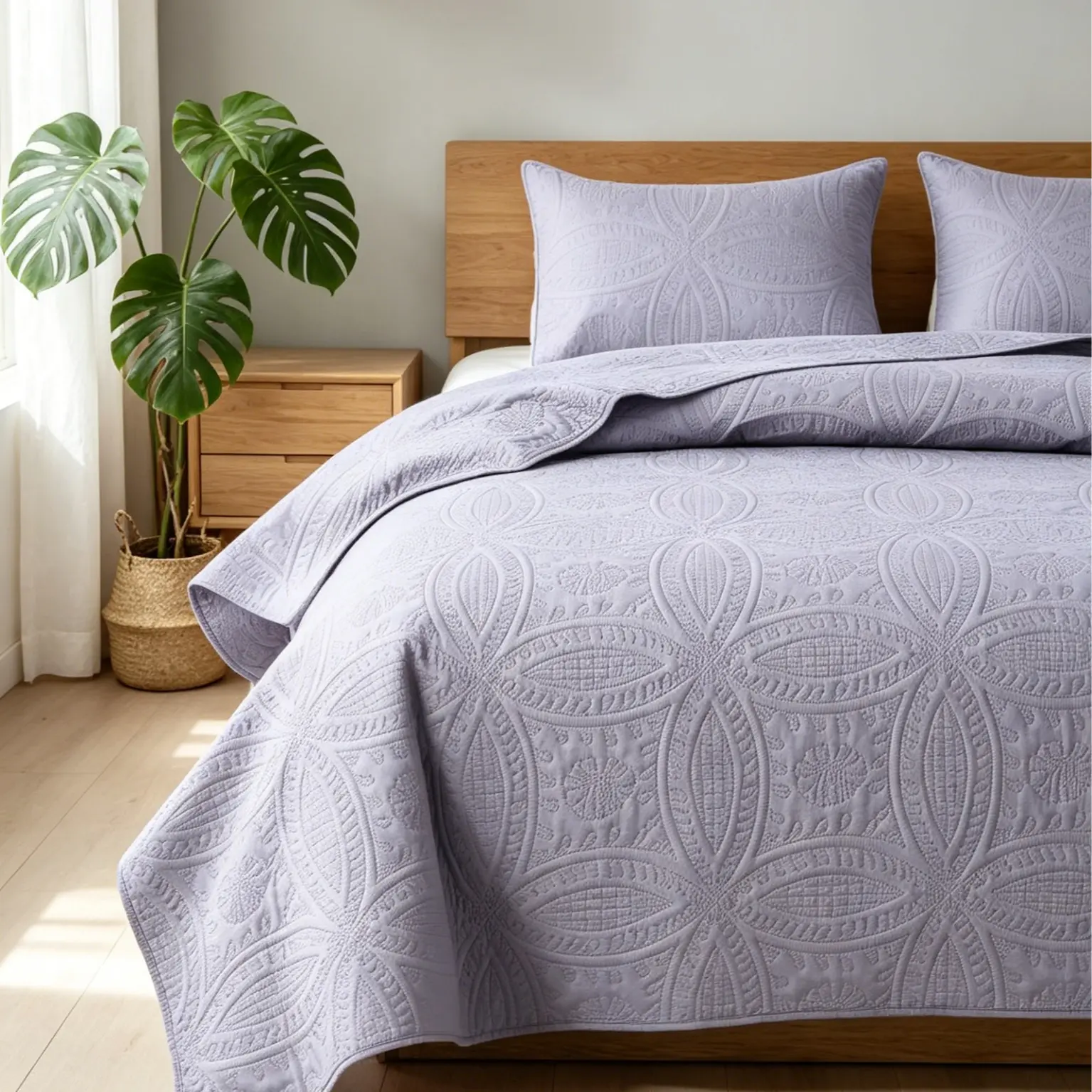 【Deals For You Days】Queen Size Purple Coin Pattern 3-Piece Ultrasonic Bedding Set - Durable, Lightweight, Soft Coverlet, Stitch-Free Modern All-Season Machine Washable Bedspread