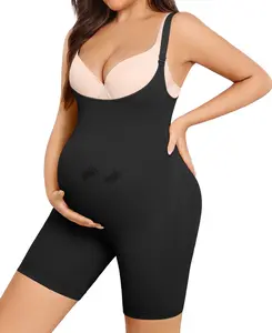 Y25D Women Maternity Bodysuit Shorts Underwear Seamless Pregnancy Shapewear Shorts Under Dresses Belly Support Adjustable Straps Ribbed Jumpsuits