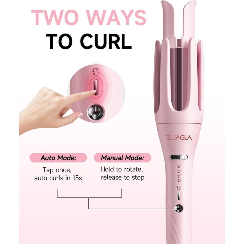 3 in 1 Automatic Curling Iron with 3 Curling Barrels 1" - 1.25" - 1.5" Rotating Iron 3 Temp Settings 10S Fast Heating Anti-Scald Dual Voltage Pink Hair Styling Tool Handle Gift
