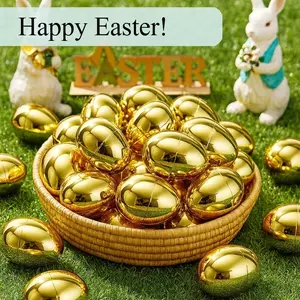 12pcs Golden Decorative Easter egg, 3.94-inch large metal-plastic Hollow empty egg, suitable for filling with items for Easter egg hunt activities, basket fillers, toy fillers, small snacks, party prizes, Ornaments, Party Decorations