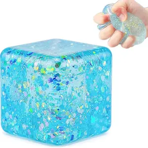 Sparkling powder cube sugar pressure ball extrusion toys, colored children's and adults' pressure balls, ice cube shaped decompression balls, party gifts, Stress Balls