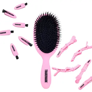 Trademark Beauty Hair Hero Bundle - Pink Smooth Brush, Sectioning & Creaseless Clips for Wet or Dry Hair Styling