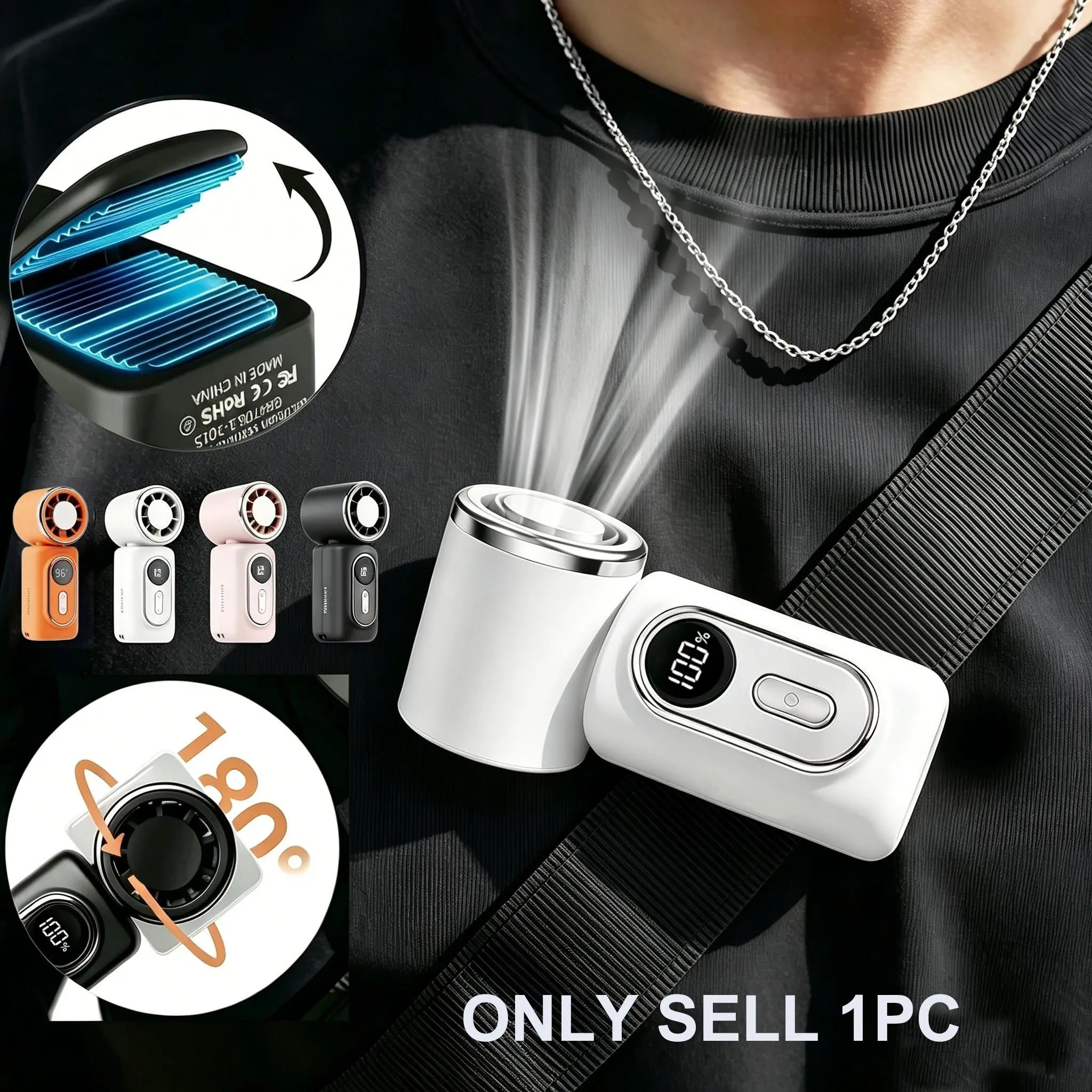 Mini Portable Handheld Clip Fan, Clip Fan Rechargeable, Wearable Personal Fan, Cordless Handheld Fan, 5 Speeds, Cool Clip Fan, Pocket Fan for Makeup, Travel, Vacation, Concerts, Office, Gift for Mother's Day