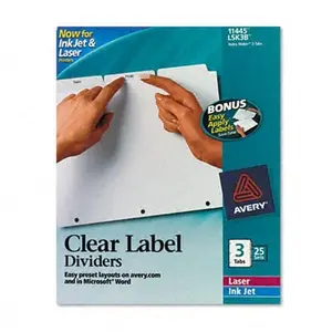 Avery 11445 Index Maker Clear Label Punched Dividers Three-Tab Letter White 25 Sets