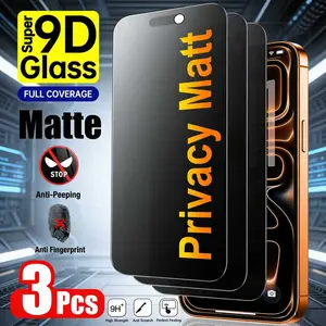 3 Pack Matte Privacy Glass Smartphone Screen Protector, Cellphone Accessories, Compatible With iPhone17 Air/17 Pro Max/16 Pro Max/17/16/15/14 9H+ Hardness, Anti-Snooping, Fingerprint-Resistant, Anti-Glare, Scratch & Impact Resistance, Case Friendly