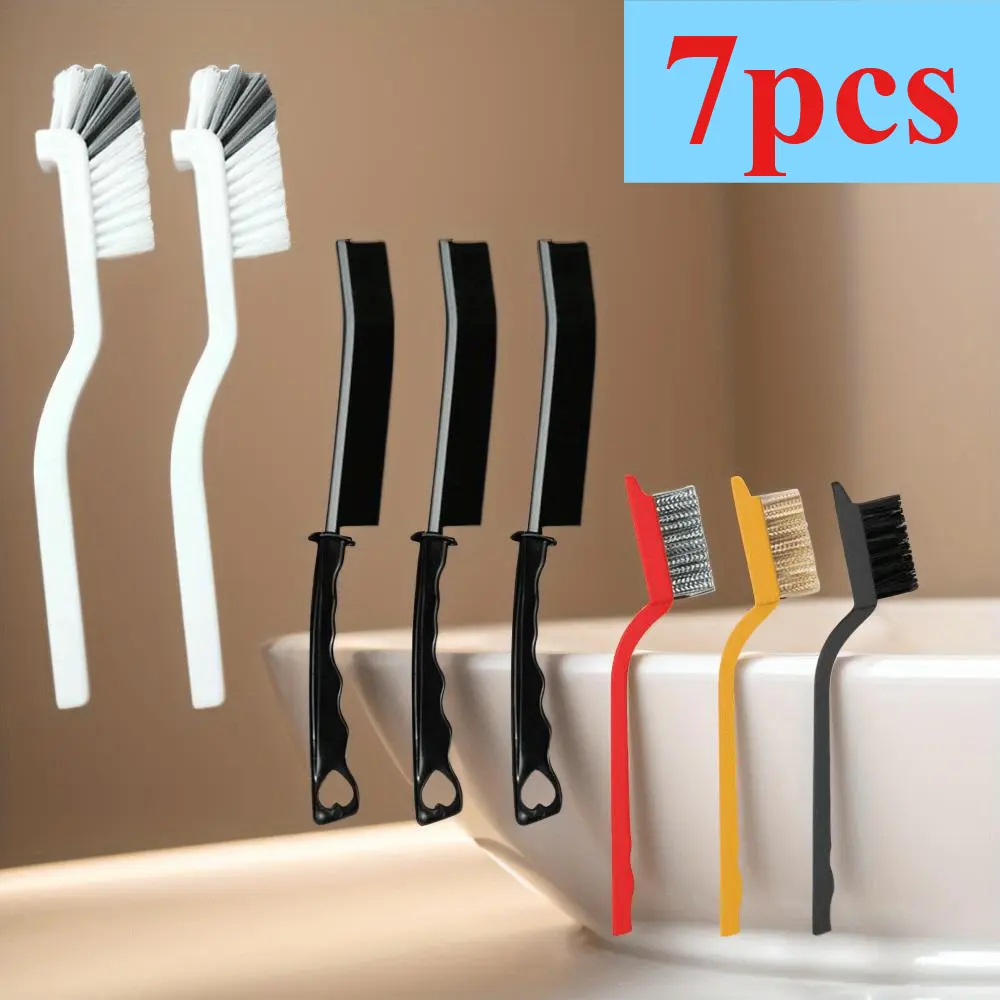 Household Deep Cleaning Multi-Tool Set - 8-Piece Kit with Hard PP Bristles, Crevice Brush, L-Shaped Head, Wire Brush, Handle, Scrubbing Stick for Corrosion Removal, Kitchen/Bath Use