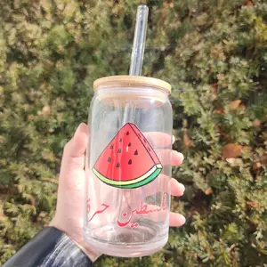 Watermelon Palestine Iced drink cup with lid and straw Bamboo lid