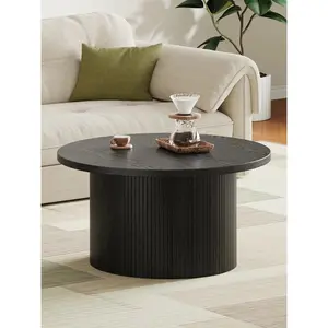 31.5" Gorgeous Fluted Round Coffee Table, Mid Century Modern Coffee Table for Living Room, Cute Small Wooden Drum Accent Center Table, Bedroom Furniture, Perfect Christmas Gift