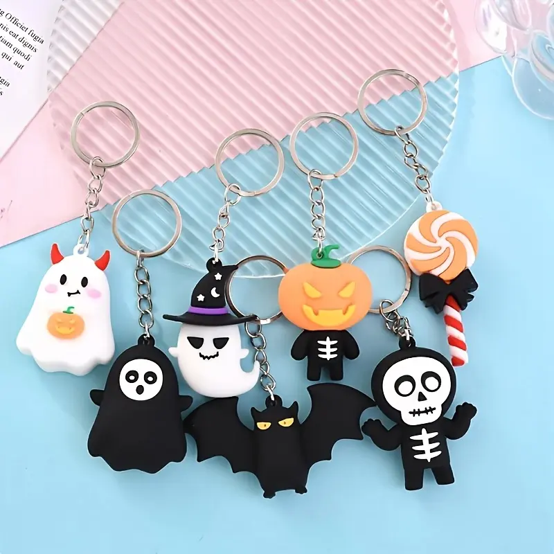 10pcs keychain set, cartoon Halloween keychain holiday gift pendant school bag car ornament pumpkin bat accessories party favors