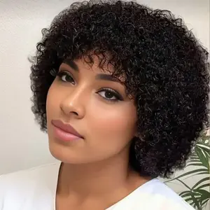 human hair afro curly wig shorf  bob wig black