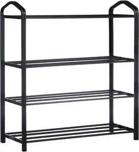 New 4-Tier Stackable Shoe Rack, 12-Pairs Sturdy Shoe Shelf Storage, Black Shoe Tower for Bedroom, Entryway, Hallway Organiser Steel