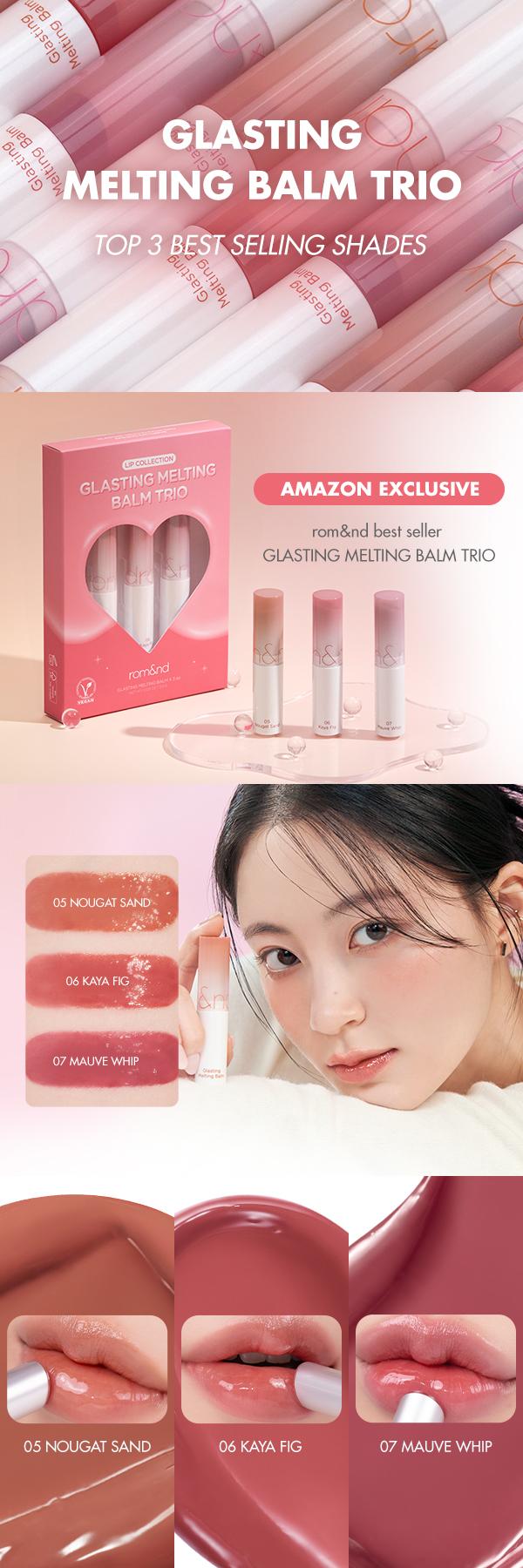 [rom&nd Official Shop] Glasting Melting Balm Trio Set Best 3, Glossy Finish, Plumping Lips, Glazed Lips,  Moisturizing, Lipgloss Lipstick