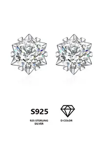 S925 Sterling Silver Synthetic Moissanite Earrings, Snowflake Design Earrings for Women, Elegant All-match Fashion Accessories for Daily Wear