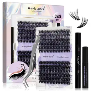 Wendy DIY Lashes Extension Kit 240 PCS  0.07 Thickness Clusters Lash Bond And Seal Lash Glue Remover And Lash Tweezer