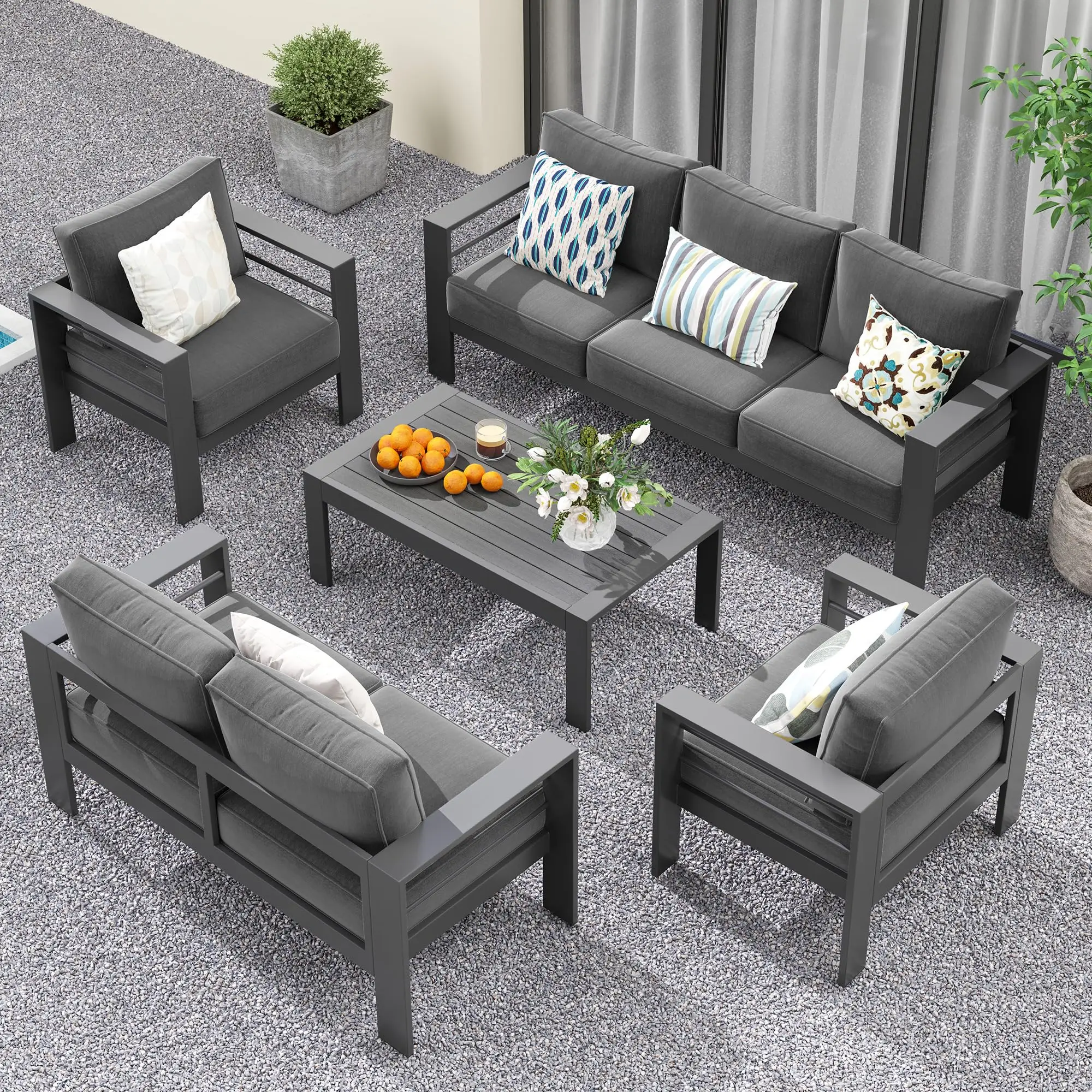 RoyalCraft 4/5 Pieces Outdoor Patio Furniture Set, Metal Patio Sectional Sofa Chair with Coffee Table, Outdoor Conversation Set with Water-Resistant C