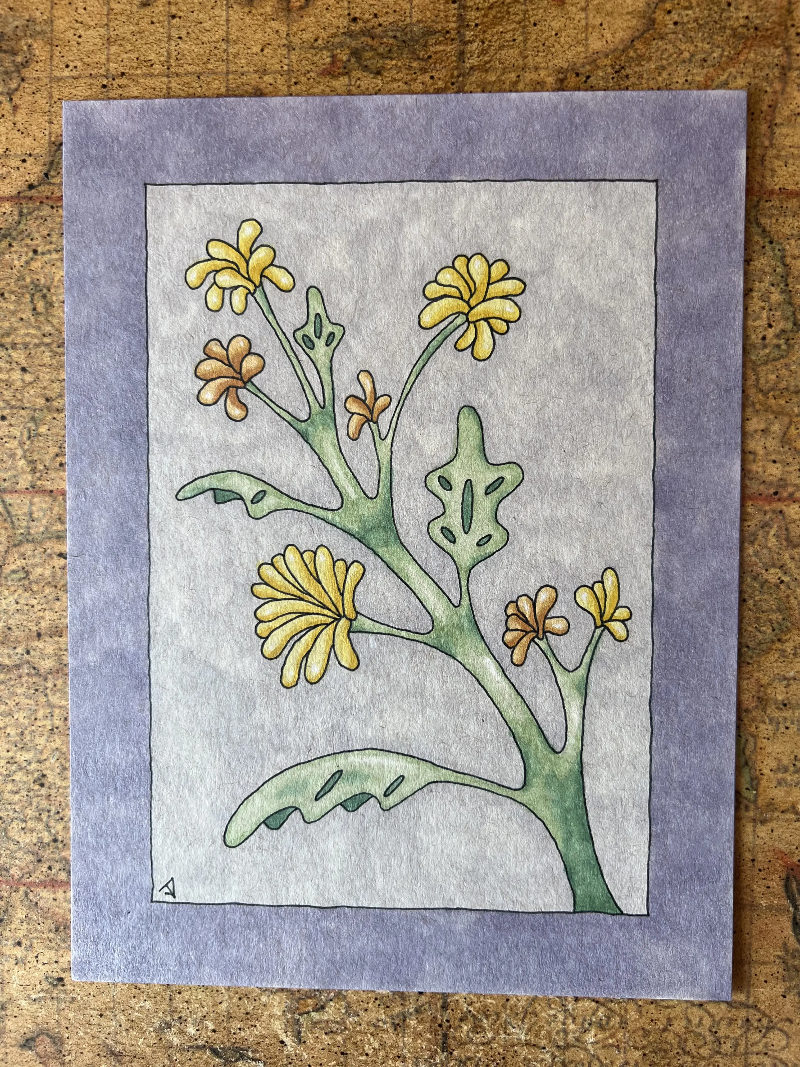 Signed Original Chrysanthemum Copic Marker Painting