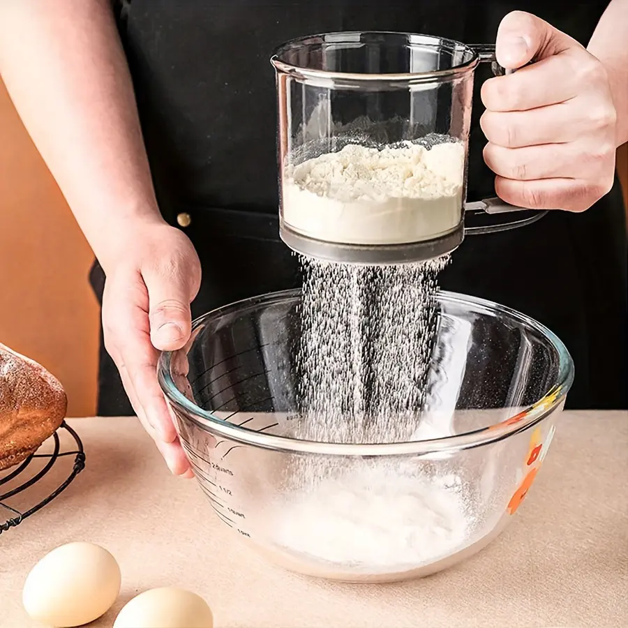 1pc, Semi-Automatic Flour Sifter, Sifter With Hand Press Design, Flour Sieve, Baking Tools, baking utensils, Kitchen Gadgets, Kitchen Accessories, Baking Essentials