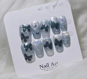 Teal Butterfly Shimmer Press-On Nail Set