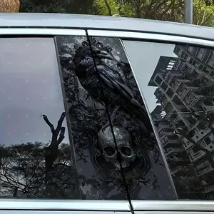 Gothic Raven Skull Vinyl Stickers, Car Accessories, Car B Pillar Protection Decals, Easy Peel & Stick, Sunproof Waterproof Scratch Resistant, All Cars Decor