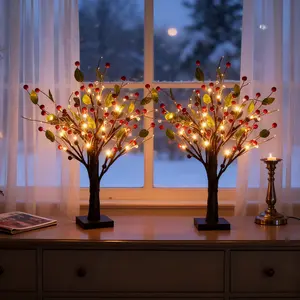 1 pcs, red fruit tree, golden fruit tree LED tree lights, home decoration lights, suitable for Halloween, Christmas, party scene layout light-emitting tree Magical Room