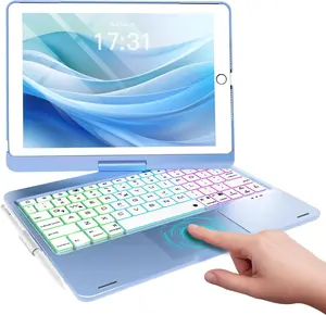 iPad 9th Generation Case with Keyboard 10.2" (2021), 360 Rotatable with Trackpad & Rainbow Backlit, iPad Keyboard case for 9th/8th/7th, iPad Air 3, iPad Pro 10.5 (Sky Blue)
