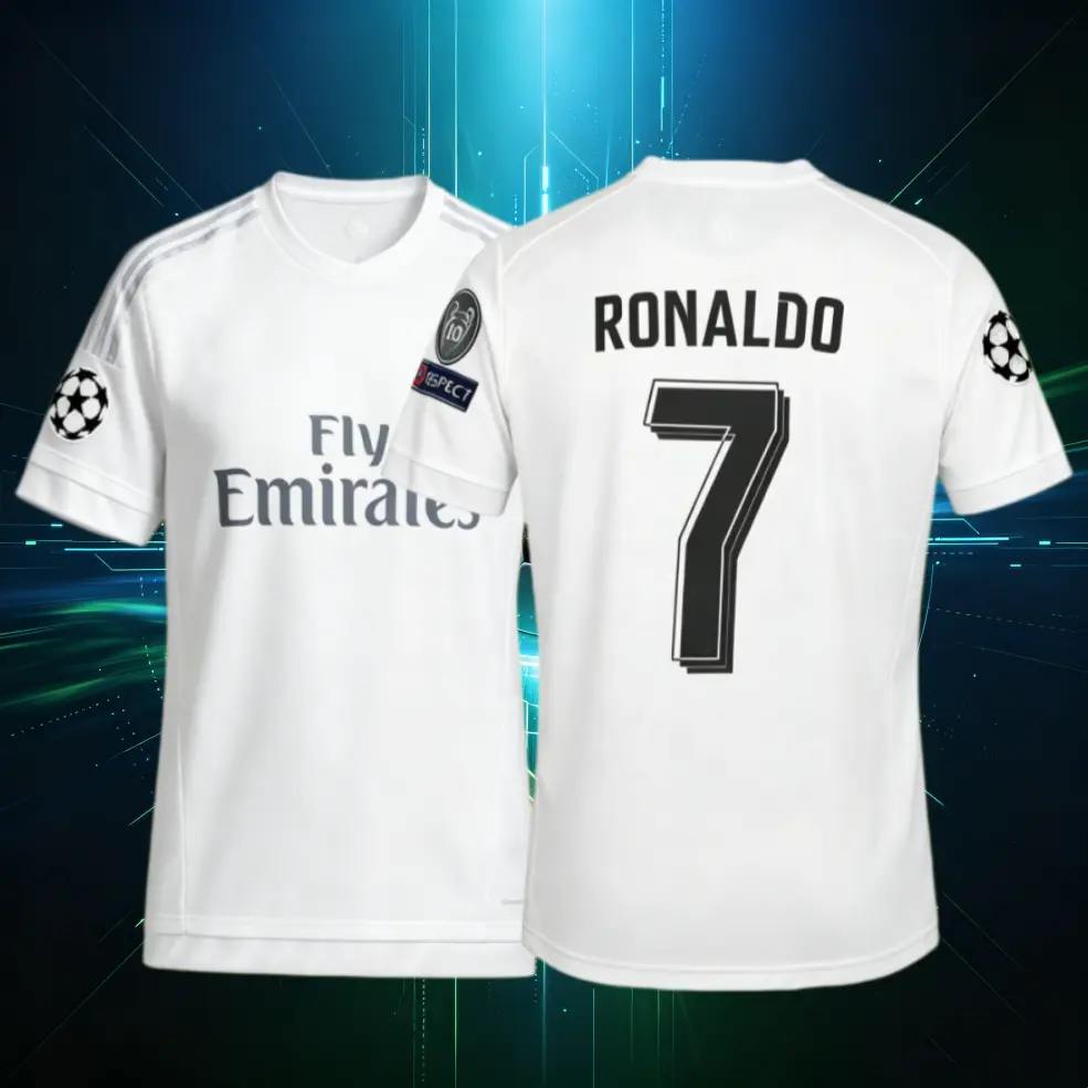 15 16 Home White Short Sleeve Soccer Jersey #7 Cristiano Ronaldo Fan Edition