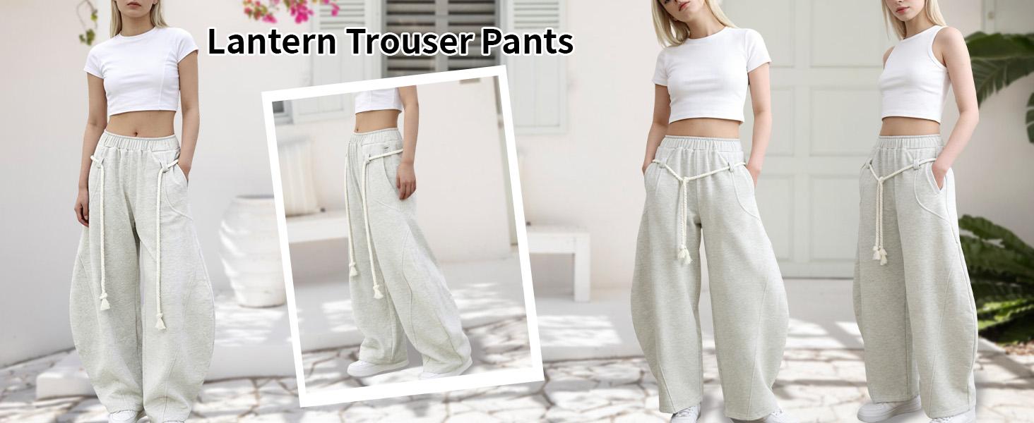UANEO Women’s Curved-Leg Pants with Elastic Waist Rope Drawstring and Pockets Comfortable Unisex Casual Trousers Cloud-Level Comfort Fabric