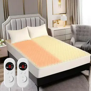 Heated Mattress Pad Queen Size(60"x80") Electric Bed Warmer Dual Zone Control 8 Heat Settings 10 Hour Auto Off Overheat Protection Deep Pocket Machine Washable Beige