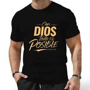 Men's 100% Cotton Short-Sleeve Casual Round Neck T-Shirt, Menswear Streetwear, Featuring "Con Dios Todo Es Posible" Spanish Quote & Matthew 26:11 Bible Verse, Breathable Regular Fit