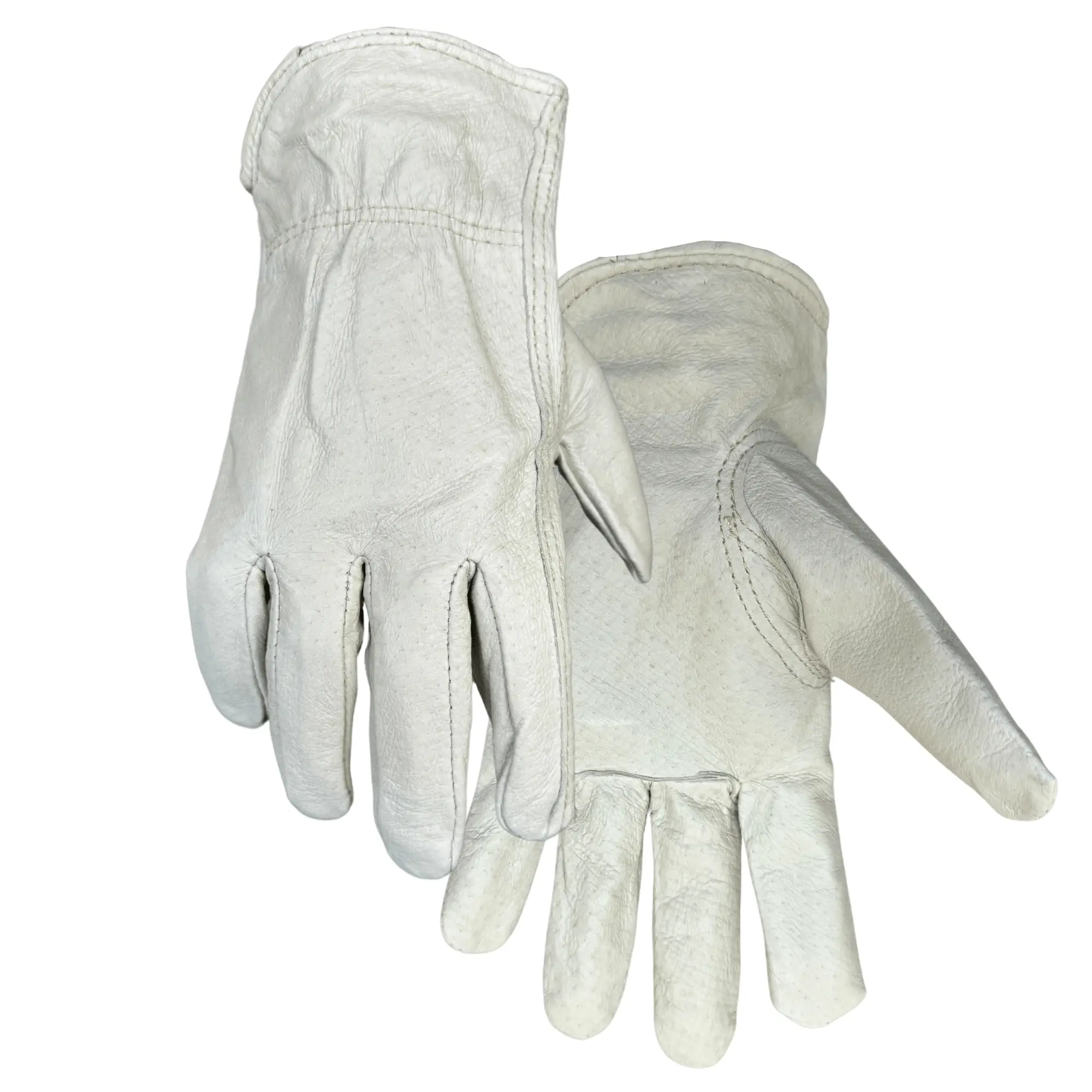 Grain Pigskin Leather Driving Gloves - 1 Pair, Adult Men's Work Safety Gear with Keystone Thumb, Dexterous Grip for Construction, Farming, Gardening, Golden Stag Home Improvement Security Use, Shirred Elastic Back