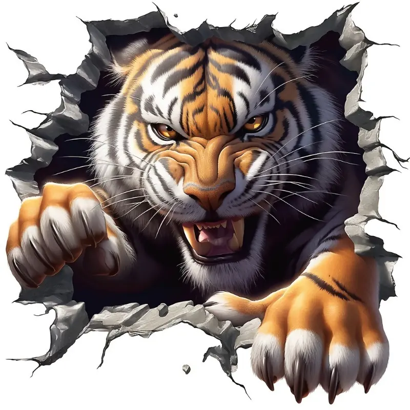 3D Tiger Print Sticker, Automotive Decals, Car Stickers, Decal for Cars, Self-Adhesive, Waterproof, Scratch-Resistant, Animal Theme, One-Time Use, for Car, Laptop, Wood, Plastic, Glass, Fiber, 5.12"x5.12" Decor