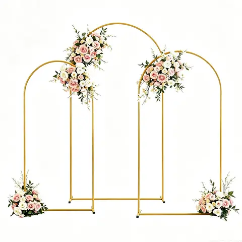 Metal Arch Backdrop Stand 7.2FT+6.6FT+6FT  Wedding Arch Backdrop Stand Set of 3 Gold Arch Backdrop Stand for Wedding Ceremony Baby Shower Birthday Graduation Father's Day Summerwins Floral Balloon Decration Deals For You restock