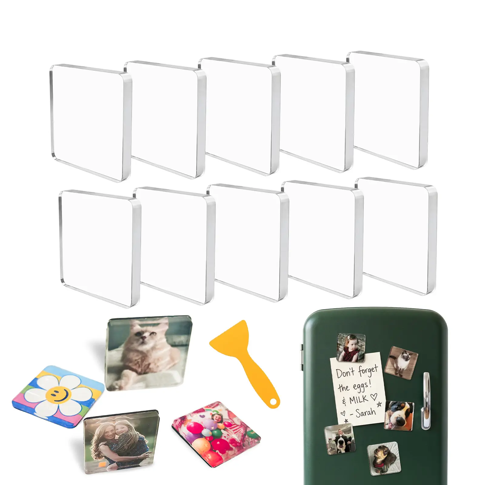 Magnetic Photo Frames 2x2 Inch, DIY Fridge Magnets 10 Pack, Clear Acrylic Picture Frame Magnets for Refrigerator, Crafts, Classroom, Kitchen & Office Decor, Back to School Dorm Essentials