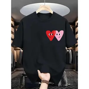 Unisex fashion personality heart pattern printed T-shirt, Create a unique dressing style, suitable for men, women, moms and friends, couple style, fashionable and loose, youthful and energetic, gifts for him, festivals