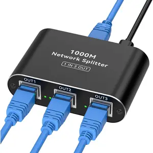 Ethernet Splitter 1 to 3 High Speed LAN Splitter 1000Mbps Gigabit RJ45 Ethernet  with USB C Power  for Cat5/5e/6/7/8