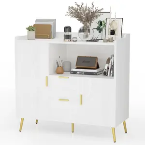 Garvee 40 in Sideboard Buffet Cabinet, Modern Storage Cabinet with 2 Drawers & Open Shelves, Wood Coffee Bar Buffet Table for Kitchen, Dining Room, Living Room, Easy Assembly & Cleaning